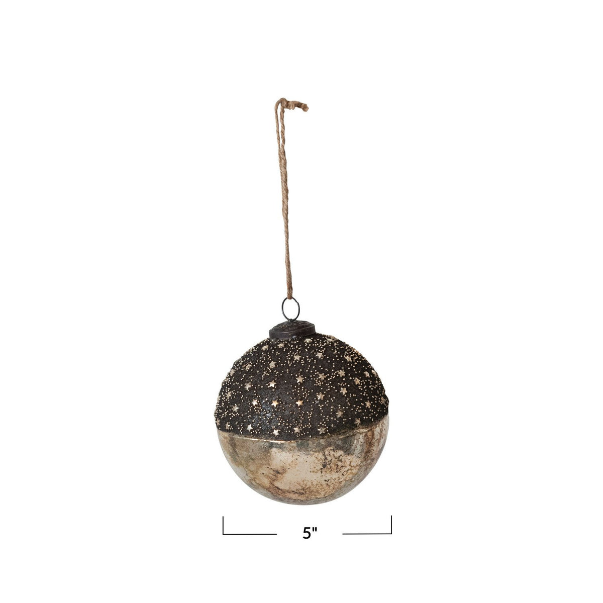 Design Shop Mercury Glass Ball Ornament w/ Stars, Dipped Bronze & Silver Finish