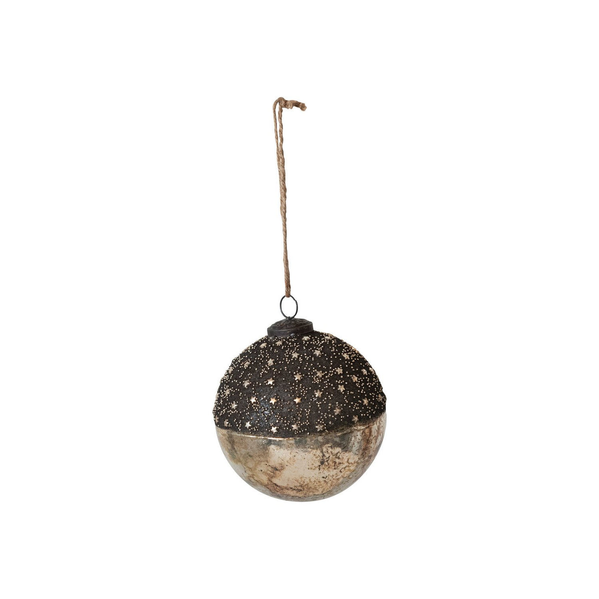 Design Shop Mercury Glass Ball Ornament w/ Stars, Dipped Bronze & Silver Finish