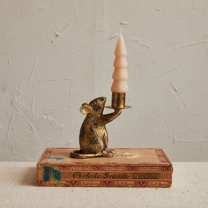 Design Shop Cast Aluminum Mouse Taper Holder, Antique Gold