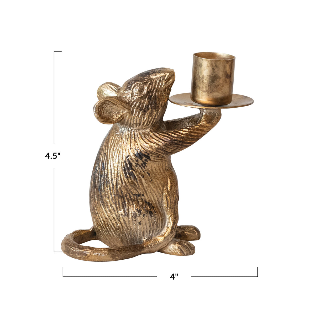 Design Shop Cast Aluminum Mouse Taper Holder, Antique Gold