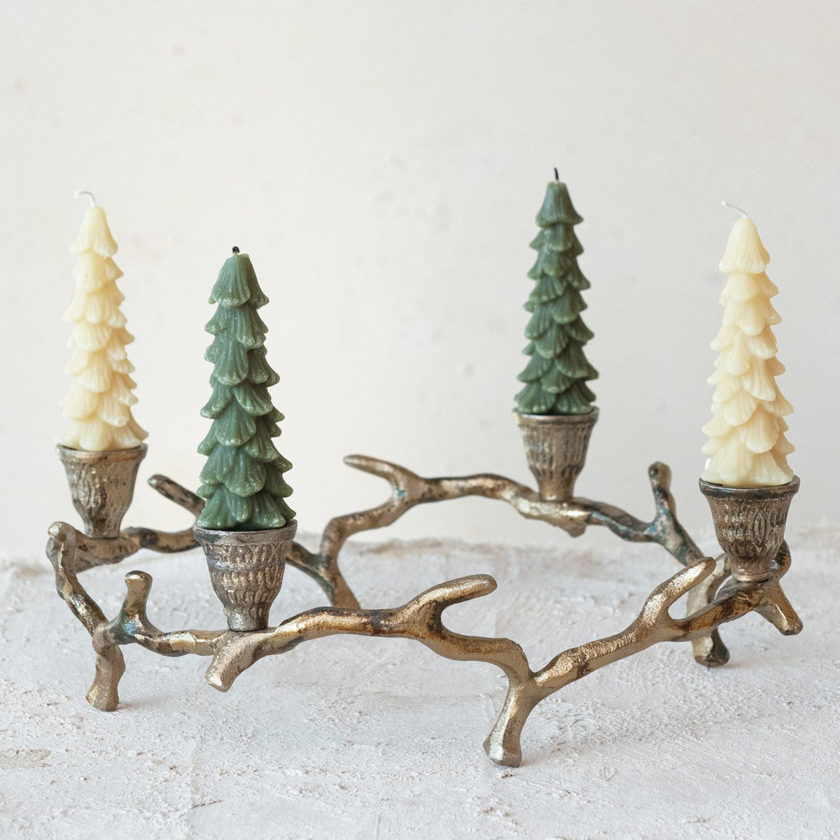 Design Shop Aluminum Wreath Advent Taper Holder, Oxidized Antique Gold Finish