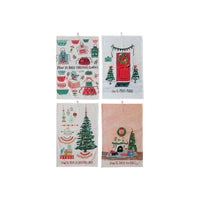 Design Shop Cotton Slub Printed Tea Towel w/ Holiday Saying "How To…", Set of 4