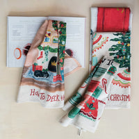 Design Shop Cotton Slub Printed Tea Towel w/ Holiday Saying "How To…", Set of 4