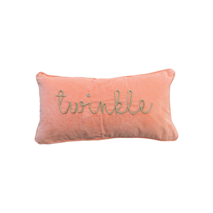 Design Shop 24"L x 12"H Cotton Velvet Lumbar Pillow w/ Metallic Gold Thread Embroidered