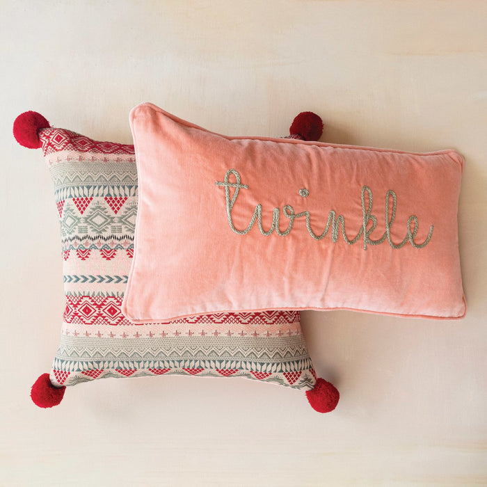 Design Shop 24"L x 12"H Cotton Velvet Lumbar Pillow w/ Metallic Gold Thread Embroidered