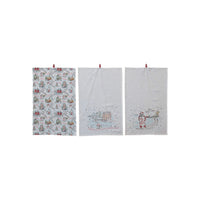 Design Shop Cotton Printed Tea Towel w/ Holiday Scene/Pattern, Saying & Loop, Set of 3