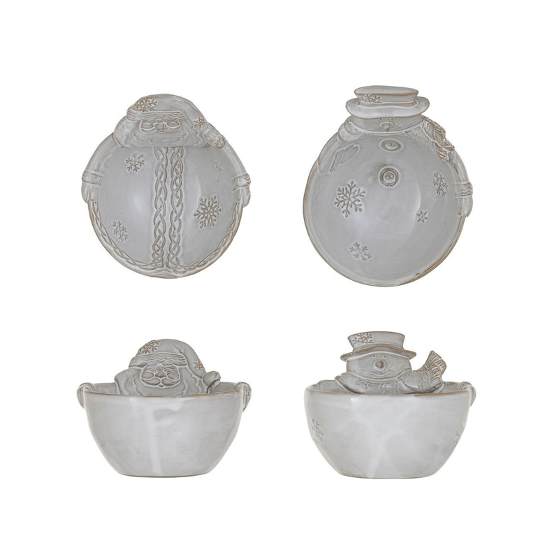 Design Shop Stoneware Santa/Snowman Shaped Bowl, Set of 2