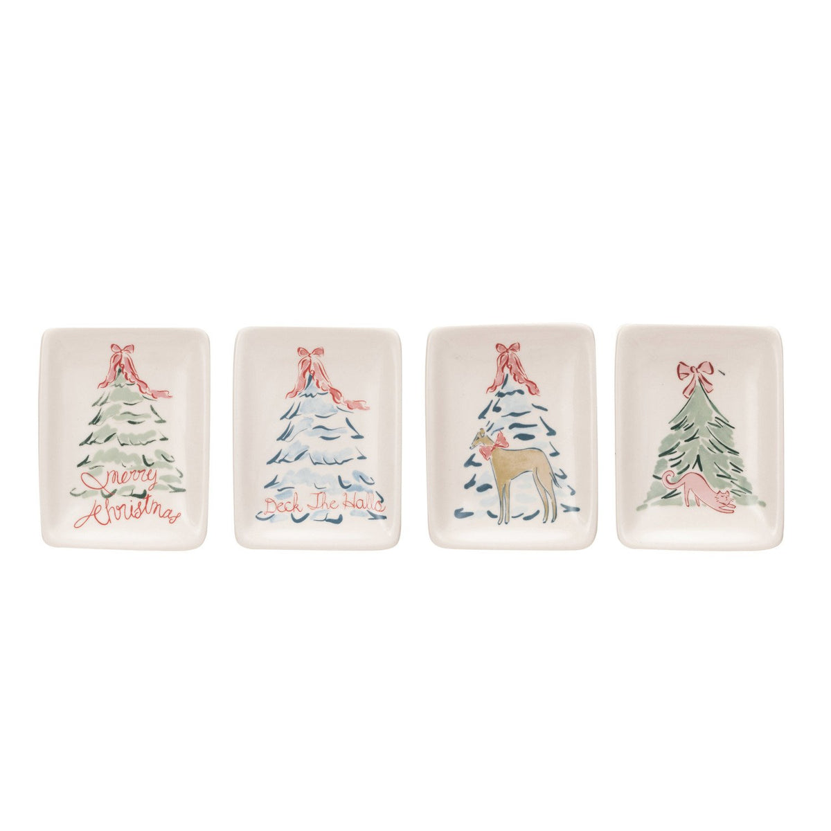 Design Shop Stoneware Dish w/ Christmas Tree & Animal/Saying, Set of 4