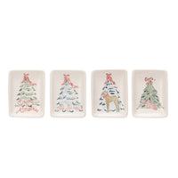 Design Shop Stoneware Dish w/ Christmas Tree & Animal/Saying, Set of 4