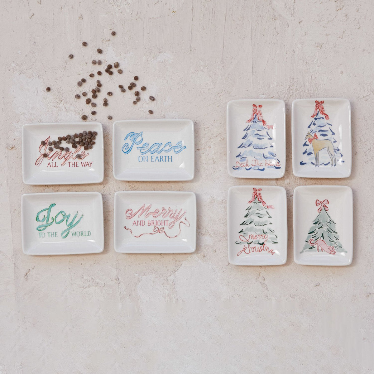 Design Shop Stoneware Dish w/ Christmas Tree & Animal/Saying, Set of 4