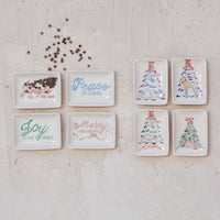 Design Shop Stoneware Dish w/ Christmas Tree & Animal/Saying, Set of 4