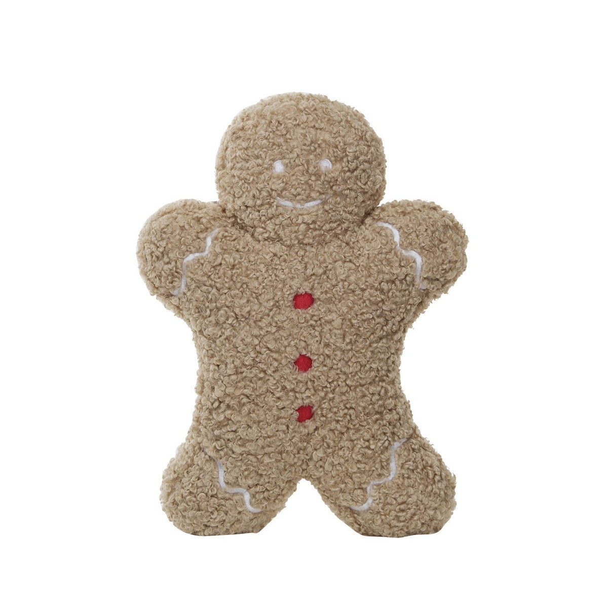 Design Shop 14-1/2"L x 10-1/2"H Fabric Bouclé Gingerbread Man Shaped Pillow, Brown, Red & White