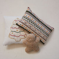 Design Shop 14-1/2"L x 10-1/2"H Fabric Bouclé Gingerbread Man Shaped Pillow, Brown, Red & White