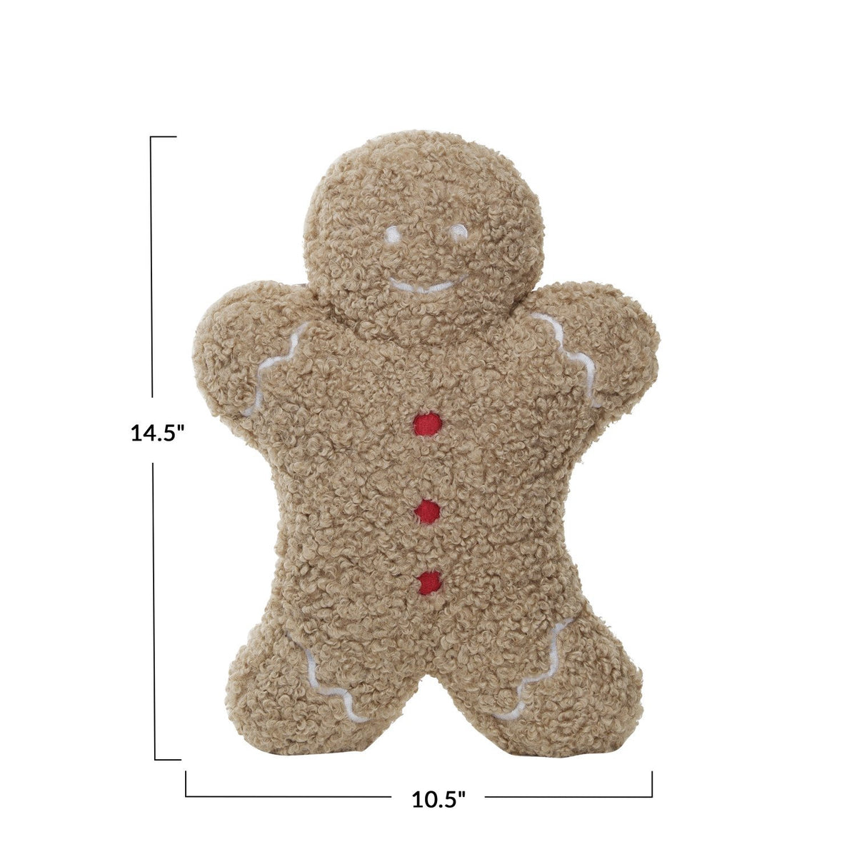 Design Shop 14-1/2"L x 10-1/2"H Fabric Bouclé Gingerbread Man Shaped Pillow, Brown, Red & White