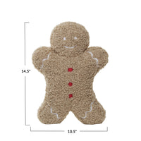 Design Shop 14-1/2"L x 10-1/2"H Fabric Bouclé Gingerbread Man Shaped Pillow, Brown, Red & White