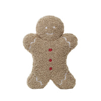 Design Shop 14-1/2"L x 10-1/2"H Fabric Bouclé Gingerbread Man Shaped Pillow, Brown, Red & White