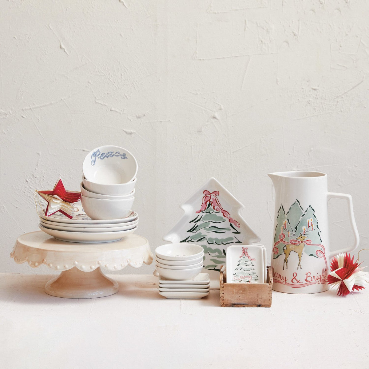 Design Shop Stoneware Bowl w/ Holiday Word, Set of 4