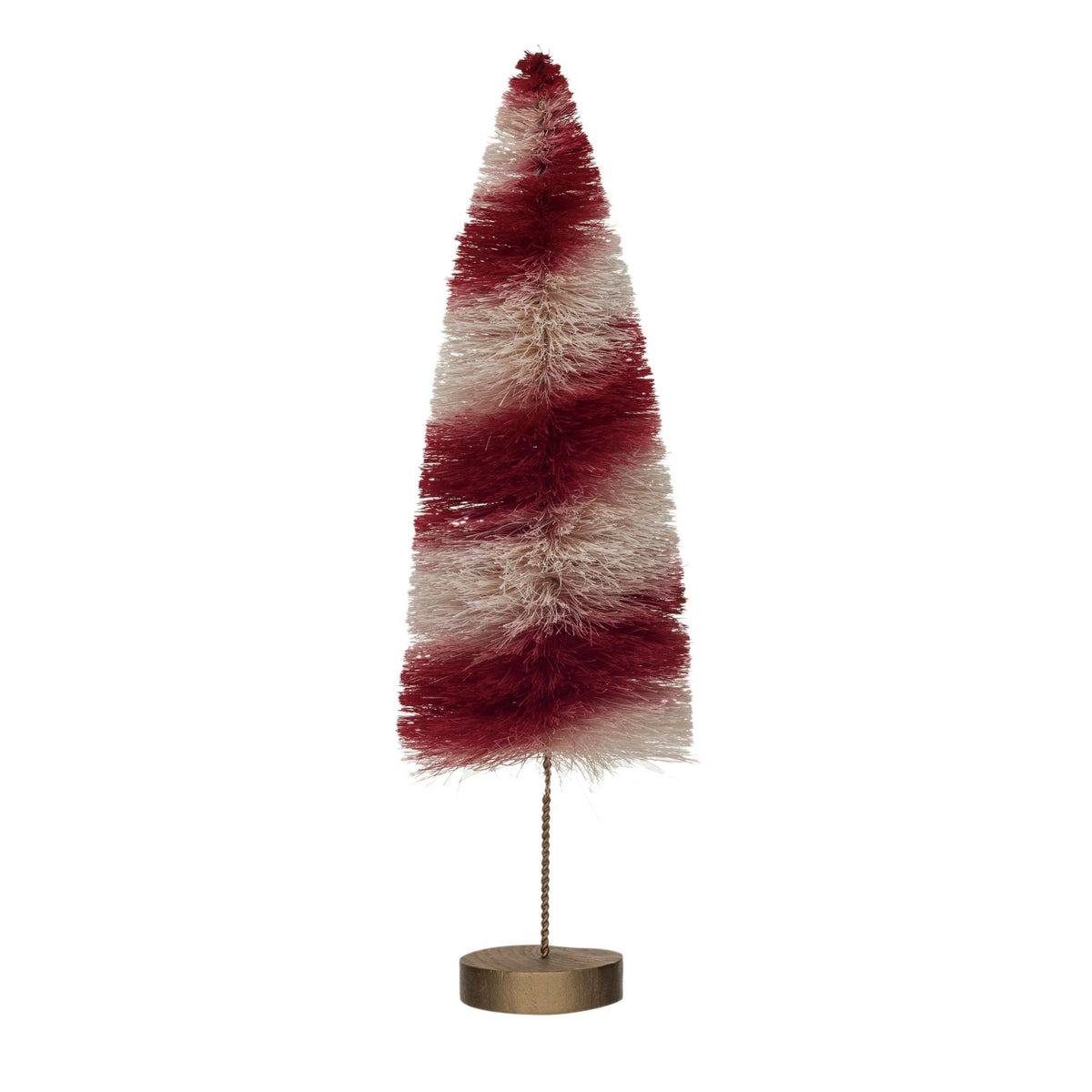 Design Shop Sisal Bottle Brush Swirled Tree w/ Wood Base, Red & Cream Color