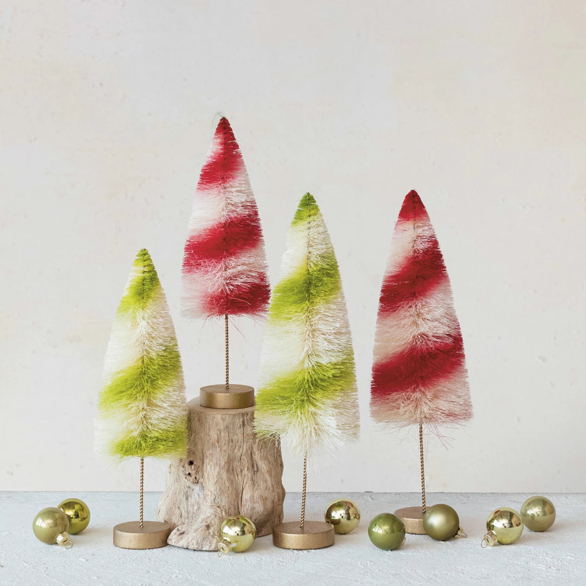 Design Shop Sisal Bottle Brush Swirled Tree w/ Wood Base, Red & Cream Color