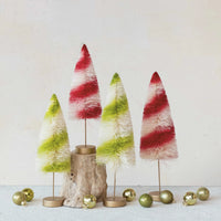 Design Shop Sisal Bottle Brush Swirled Tree w/ Wood Base, Red & Cream Color