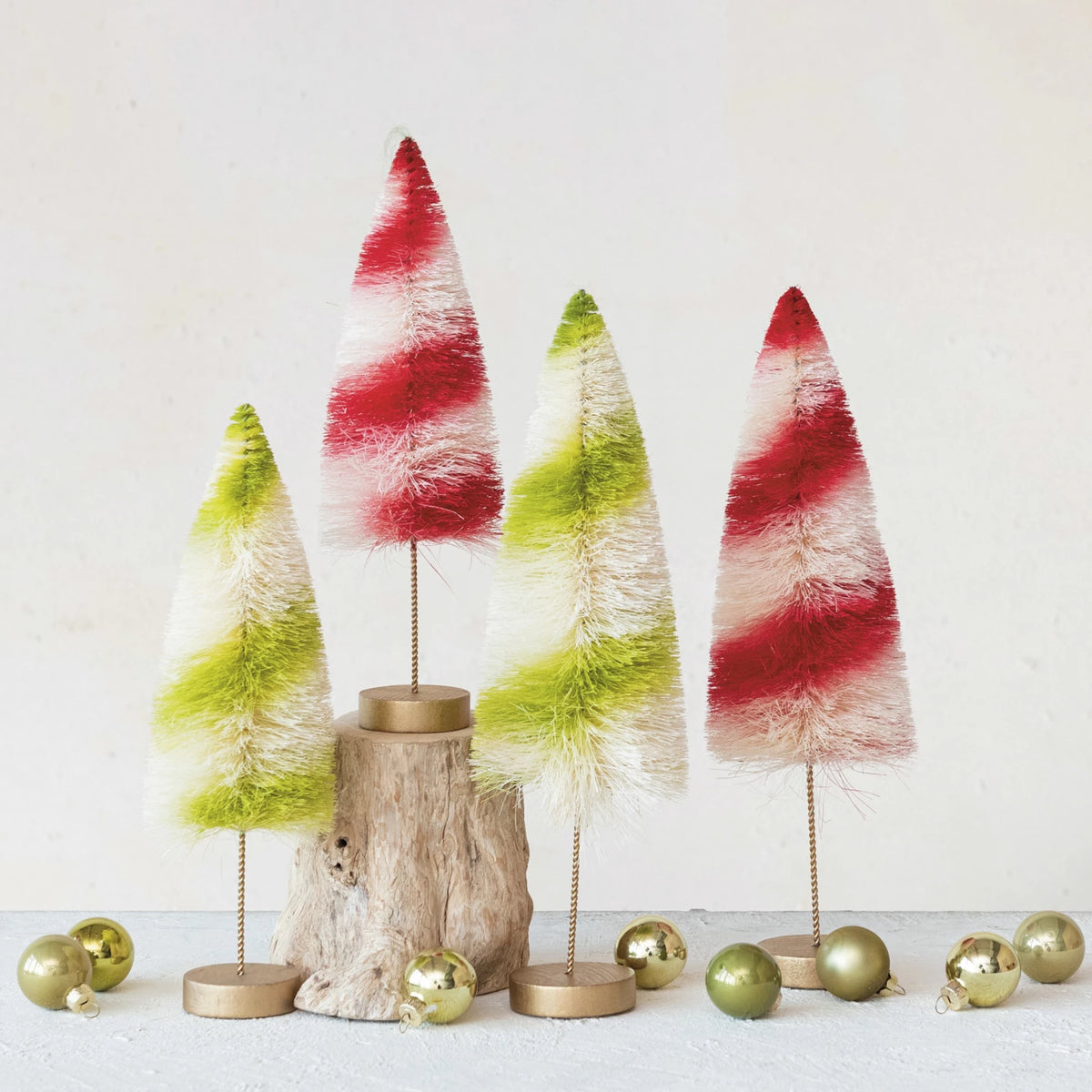 Design Shop Sisal Bottle Brush Swirled Tree w/ Wood Base, Red & Cream Color