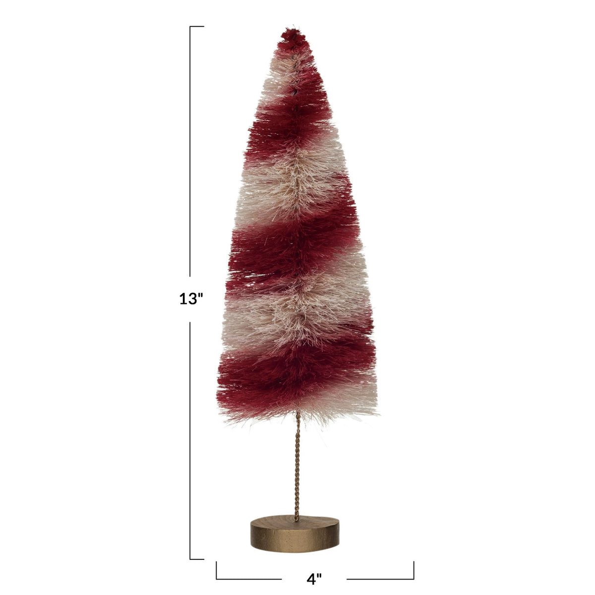 Design Shop Sisal Bottle Brush Swirled Tree w/ Wood Base, Red & Cream Color