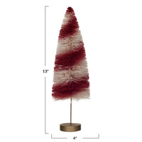 Design Shop Sisal Bottle Brush Swirled Tree w/ Wood Base, Red & Cream Color