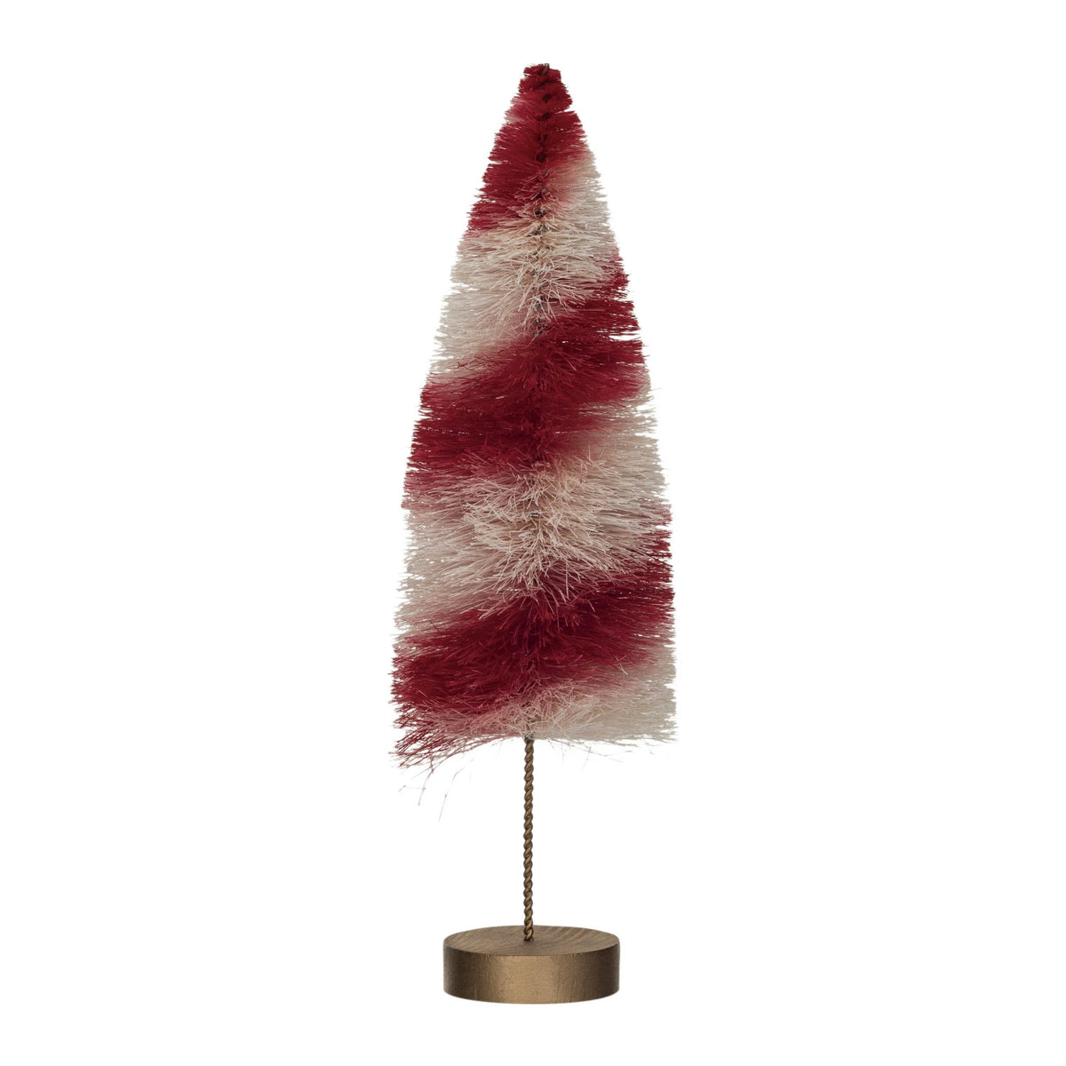Design Shop Sisal Bottle Brush Swirled Tree w/ Wood Base, Red & Cream Color