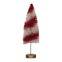 Design Shop Sisal Bottle Brush Swirled Tree w/ Wood Base, Red & Cream Color