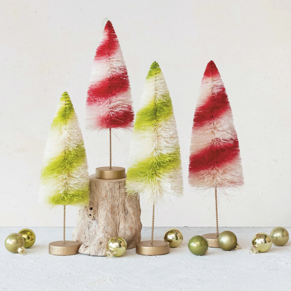 Design Shop Sisal Bottle Brush Swirled Tree w/ Wood Base, Red & Cream Color