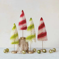 Design Shop Sisal Bottle Brush Swirled Tree w/ Wood Base, Red & Cream Color