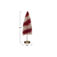 Design Shop Sisal Bottle Brush Swirled Tree w/ Wood Base, Red & Cream Color