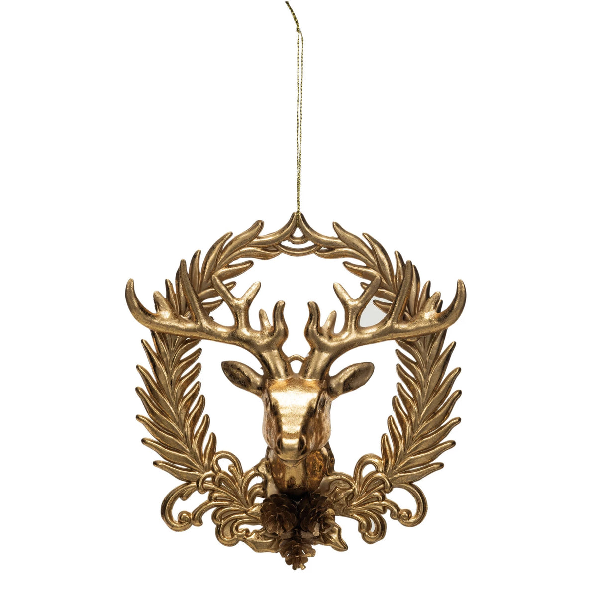 Design Shop Plastic Wreath w/ Deer Ornament, Gold Finish