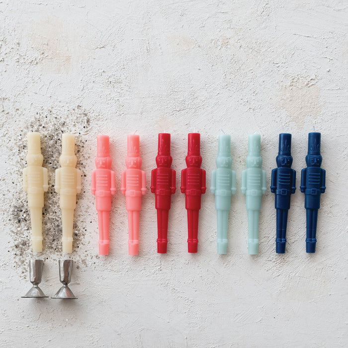 Design Shop Unscented Nutcracker Shaped Taper Candles in Box, Red, Set of 2