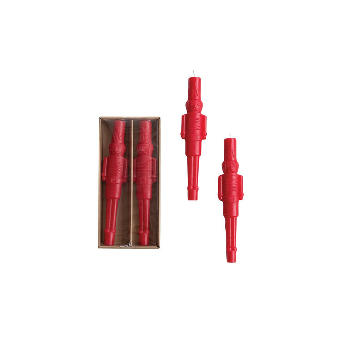 Design Shop Unscented Nutcracker Shaped Taper Candles in Box, Red, Set of 2