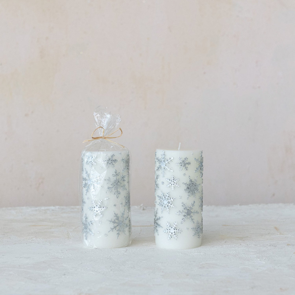 Design Shop Unscented Pillar Candle with Embossed Snowflakes