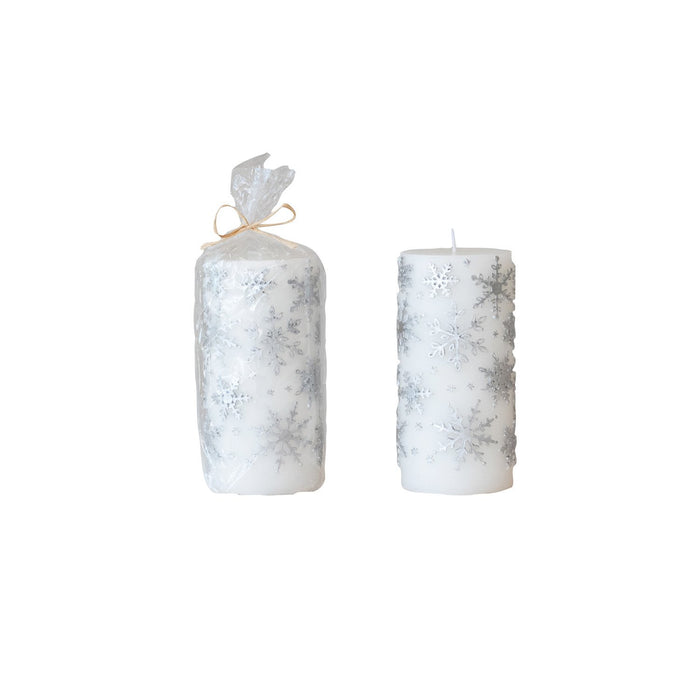 Design Shop Unscented Pillar Candle with Embossed Snowflakes