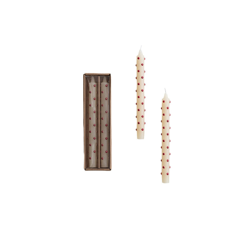 Design Shop Unscented Taper Candles with 3D Red Dots in Box, Set of 2