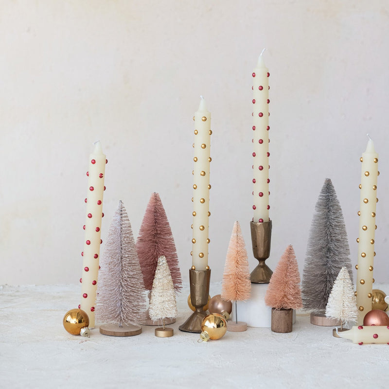 Design Shop Unscented Taper Candles with 3D Red Dots in Box, Set of 2