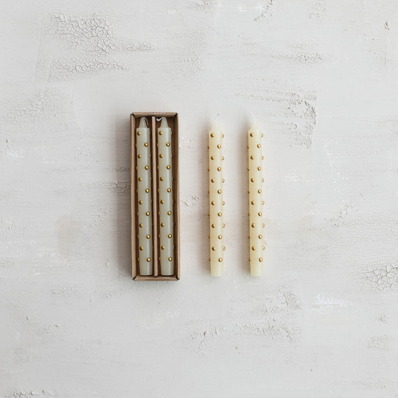 Design Shop Unscented Taper Candles with 3D Dots in Box, Set of 2