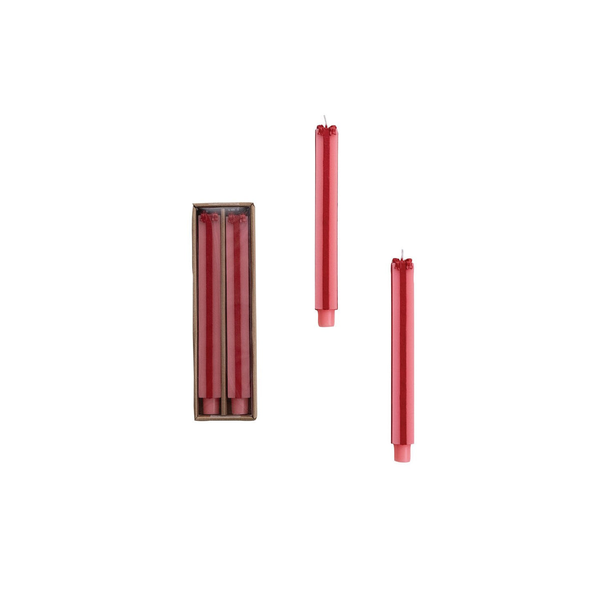 Design Shop Unscented Package Shaped Taper Candles in Box, Pink & Red, Set of 2