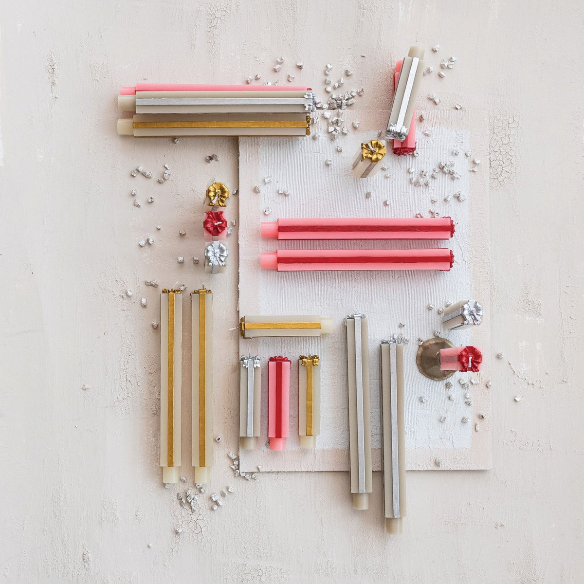 Design Shop Unscented Package Shaped Taper Candles in Box, Pink & Red, Set of 2