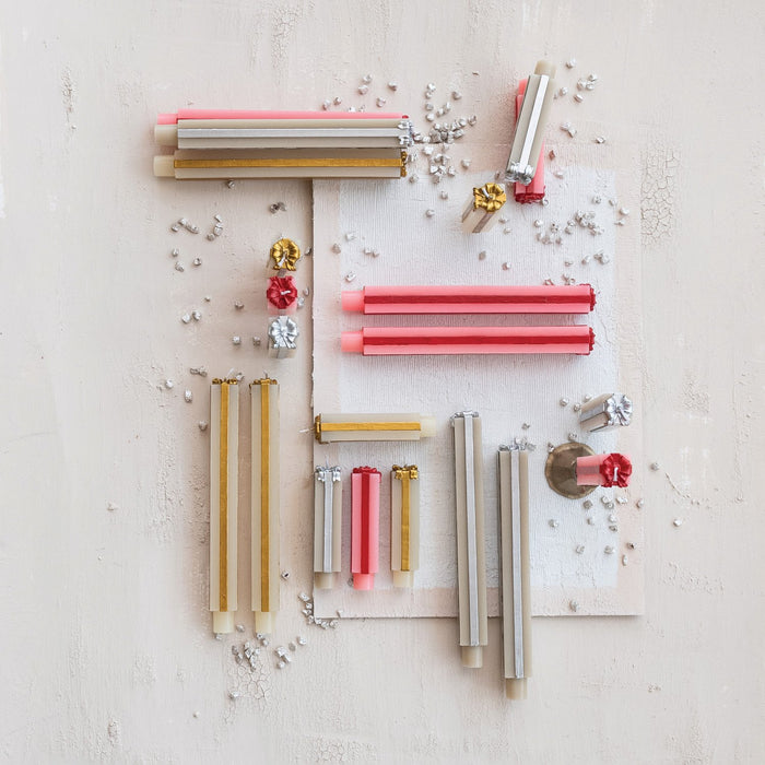 Design Shop Unscented Package Shaped Taper Candles in Box, Pink & Red, Set of 2