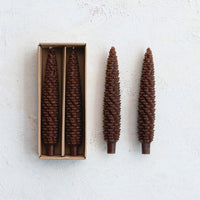 Design Shop Unscented Pinecone Shaped Taper Candles in Box, Brown, Set of 2