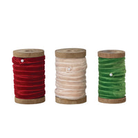 Design Shop Velvet Ribbon on Wood Spool, 10 Yards, 3 Colors