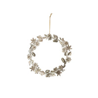 Design Shop Metal Leaves, Flowers & Acorns Wreath, Antique Silver Finish