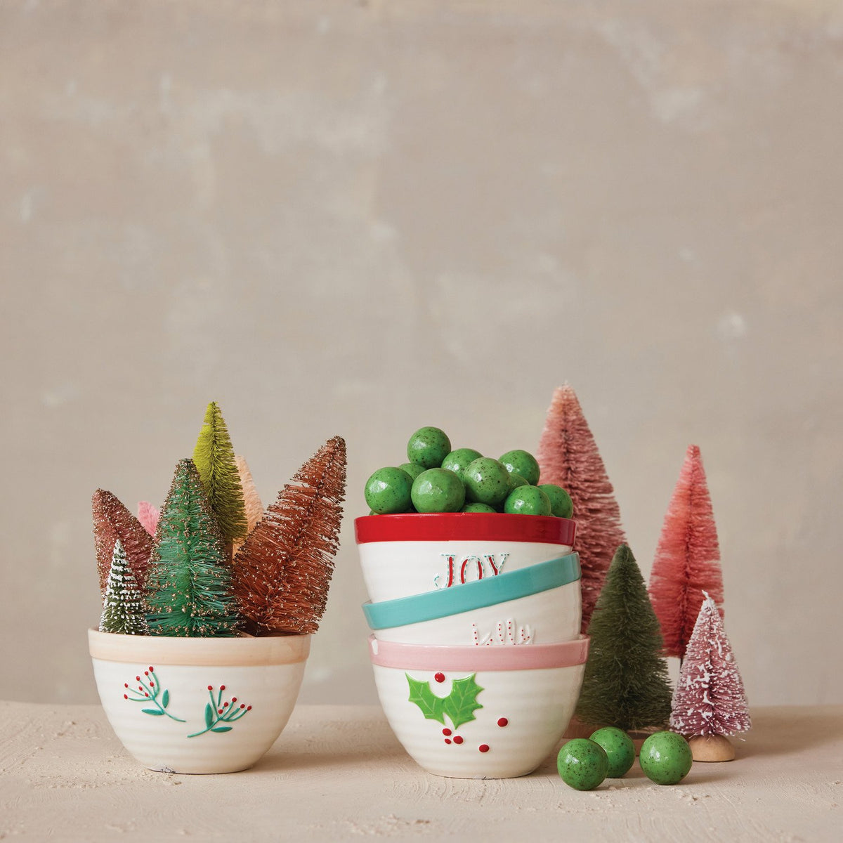 Design Shop Stoneware Bowl with Holiday Word/Botanicals, Set of 4