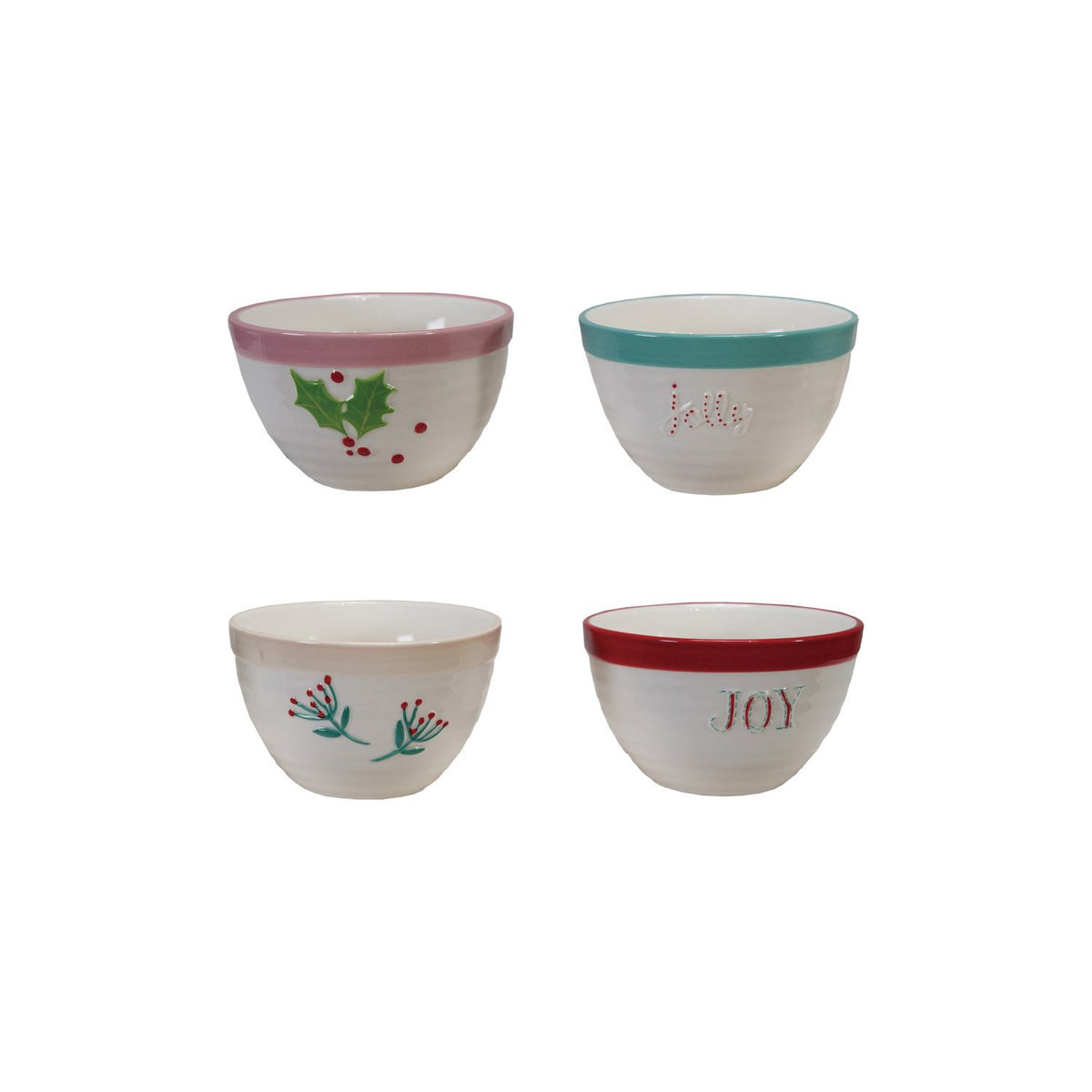 Design Shop Stoneware Bowl with Holiday Word/Botanicals, Set of 4