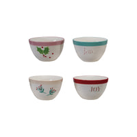 Design Shop Stoneware Bowl with Holiday Word/Botanicals, Set of 4