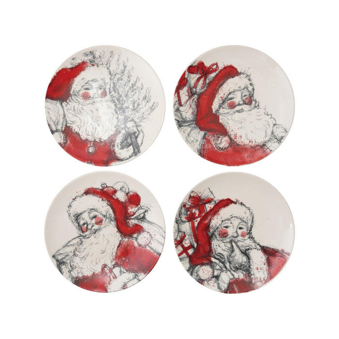 Design Shop Santa Stoneware Plates, Red, Black and White, 4 Styles